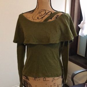 Anthropologie Olive Green Off-Shoulder Top